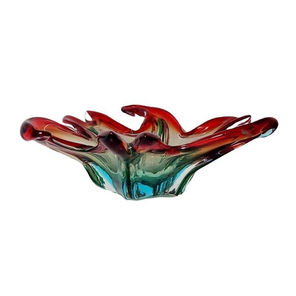 Vintage Large Italian Murano Sommerso Art Glass Sculpted Centerpiece 8" Bowl - Picture 3 of 11